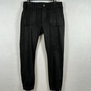 Paige Pants Womens Size 29 Black Mayslie Jogger Wax Coated‎ Ankle Zip Preppy